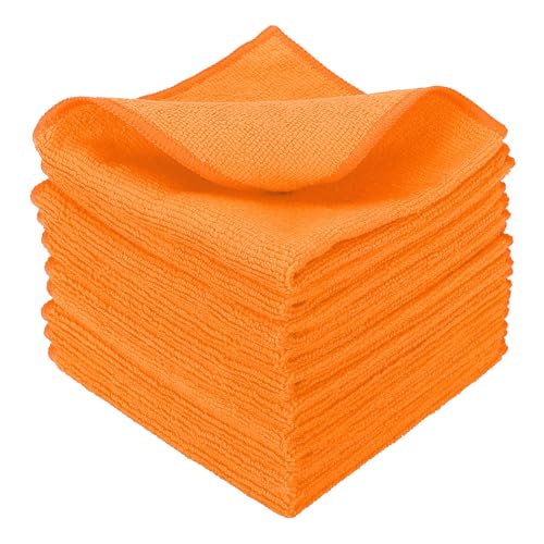 uxcell 10 Pcs Microfiber Cleaning Cloth, Kitchen Towels Reusable Microfiber Towels Highly Absorbent for Household Cleaning Supplies, Kitchen, Bathroom, Orange(Square), 11.8" X11.8 - color: Orange