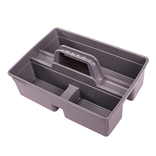 Jiaan Plastic Storage Tray Tote- Versatile Multiuse Caddy with Attached Portable Handle to Organize and Carry Tools 14.9 * 10.8 * 4.5 inch High Capacity (Gray)