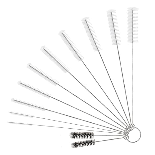 PeiTuSengJin12-Piece Straw Brush Set Includes 10 Different Diameter Brush Heads. Reusable Cleaning Brushes Suitable for Straws, Straw Cups, and All Types of Tubular Utensils. - color: 9.4-inch 10 White Brush 3.3-inch 2 Black Brush