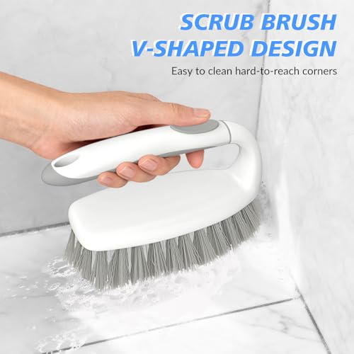 SetSail Heavy Duty Scrub Brush, Stiff Bristles Cleaning Brush with Non Slip Handle Shower Scrubber for Bathroom Kitchen Bathtub Tile Sink, 2 Pack(Grey White) - color: White