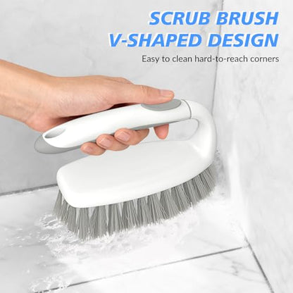 SetSail Heavy Duty Scrub Brush, Stiff Bristles Cleaning Brush with Non Slip Handle Shower Scrubber for Bathroom Kitchen Bathtub Tile Sink, 2 Pack(Grey White) - color: White