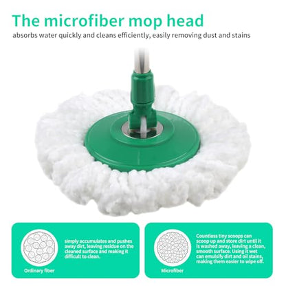 Spin Mop and Bucket, Mop and Bucket with Wringer Set 360° Spinning Mop with 3 Microfiber Mop Refills 61" Adjustable Handle for Floor Cleaning - color: Green