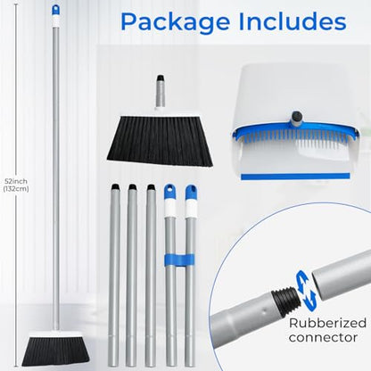 Broom and Dustpan Set with Long Handle 52", Standing Broom and Dust Pan Set for Home Kitchen Room Office Lobby Blue - color: Blue