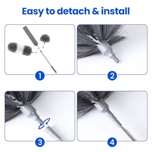Extra-Long Dusters Kits with Extension Pole, 5 in 1 Cleaning Tools with Extendable Long Handle, Cobweb Duster, Microfiber Dusting Clothes for Gap, High Ceilings and Fans, Blinds, Cars and Furniture