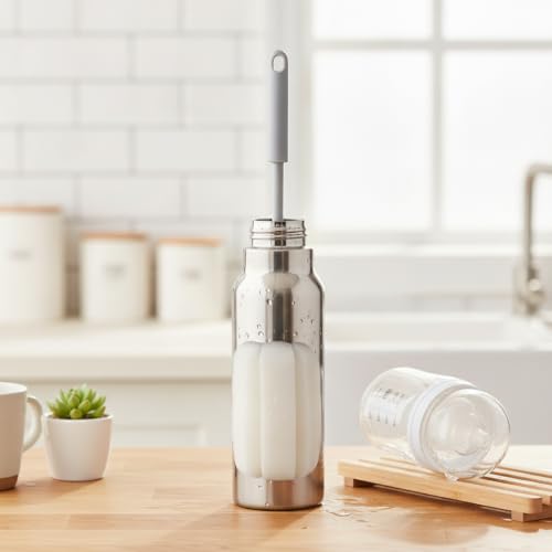 Long Handle Bottle Brush with Sponge Head, 13 Inch Cleaning Tool for Vacuum Flask and Narrow Neck Containers (1 PC) - color: White