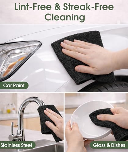 Microfiber Cleaning Cloth Roll - 100 Pack Tear Away Microfiber Paper Towels, Reusable, Washable, Scratch-Free, Kitchen Towels for Car, Home, Kitchen, Glass, Dishes (Black) - color: Black