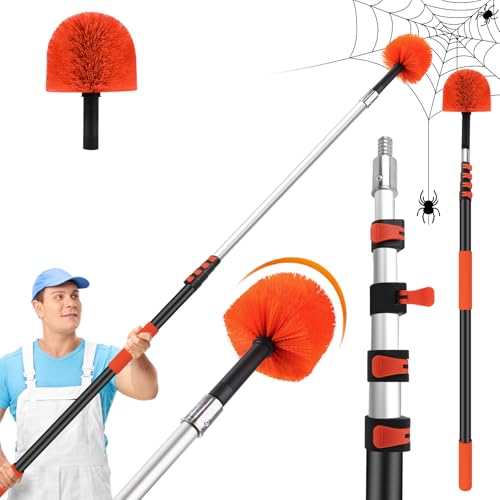 26 FT Cobweb Duster with Extension Pole,Spider Web Brush with Pole Extend 5-20FT,Spiderweb Cleaner with 4-Stage Telescopic Aluminum Pole,Spider Brush Cobweb for Outdoor & Indoor Cleaning - size: Reach 26FT(20 FT)