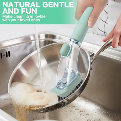 Dish Brush with Soap Dispenser, Green Ergonomic Handle Spring-Loaded Bowl Brush for Kitchen Sink – Quick Clean Dish Scrubber Brush with Soap Dispenser for Dishes, Pots, Bowls