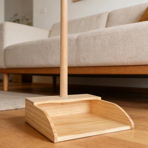 Wooden Dustpan – Long Handle Standing Dust Pan for Home, Lobby, Shop, Garage & Yard