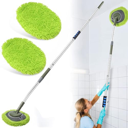Wall Cleaner, Max 66'' Wall Mop with Long Handle, Ceiling Dust Mop with 15° Labor-Saving Elbow Extension Pole, Baseboard Duster Washer Scrubber, High Reach Window Cleaning Brush, Roof Cleaning Tool-GN - color: Green