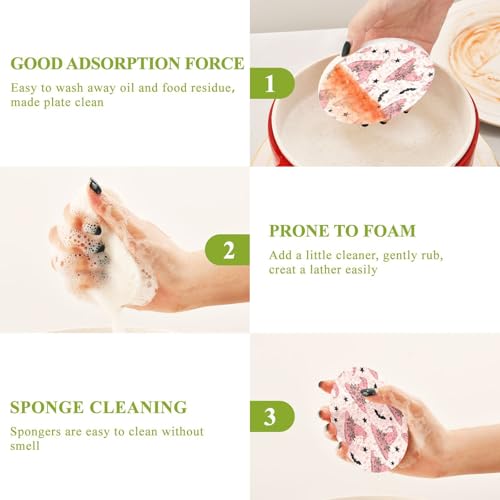 Pink Halloween Witch Hats Dish Scrub Sponges Kitchen Non Scratch Reusable Compressed Cellulose Sponge Hanging for Household Cleaning Washing Dishes Pots and Pans 3 Pack - color: Pattern7