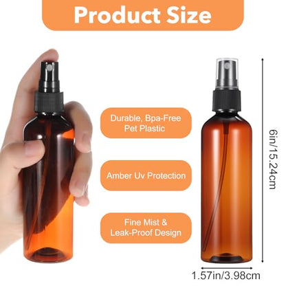 60 Pack 4 Oz Amber Plastic Spray Bottles, Fine Mist Refillable Empty Travel Bottles for Essential Oils, Perfume, Toner & Cleaning Solutions