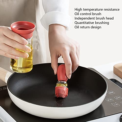 2pcs Oil Container with Silicone Brush Oil Dispenser Bottle for Kitchen Grilling Baking Cooking (Red) - color: Red