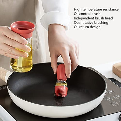 2pcs Oil Container with Silicone Brush Oil Dispenser Bottle for Kitchen Grilling Baking Cooking (Red) - color: Red