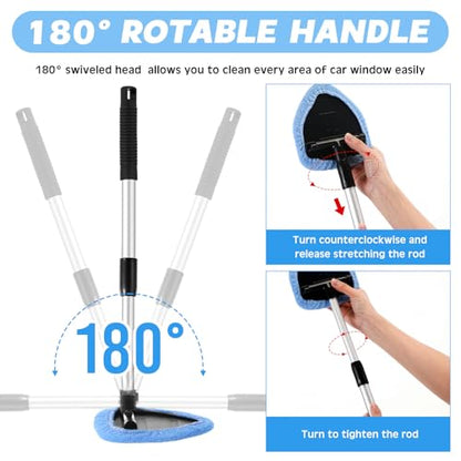 Potchen 8 Pcs Car Windshield Cleaner Tool Kit with Extendable Handle, Microfiber Towel Pads, Brush, Empty Spray Bottle for Auto Glass Wiper Suvs Rvs & Home Windows(Light Blue) - color: Light Blue