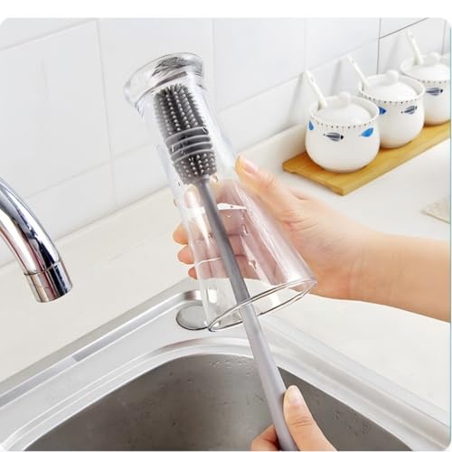 Long Handle Silicone Cleaning Brush for Deep Bottles, Narrow Cup Scrubber - Used for Water Bottles, Carafes