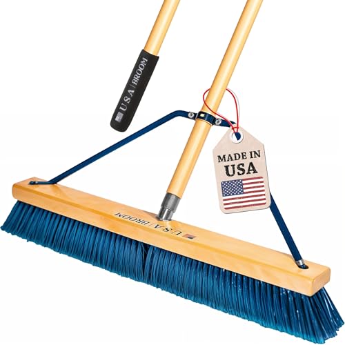 24" Blue Everyday Sweep Indoor/Outdoor Push Broom with 60" Handle. Ideal for Garages & Shops. Durable American Made Steel Brackets-All Stainless Steel Hardware. No Plastic. 100% USA Made - color: Style Everyday Sweep - Blue, size: 1 Pack