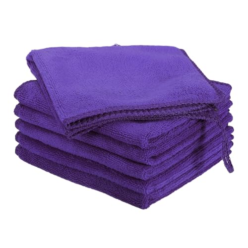 HARFINGTON 6 Pack Microfiber Cleaning Cloth, 10" x 10" Multi-Functional Cleaning Towels Reusable Absorbent Rags with Hook for Car Wash Kitchen Household Window Clean, Purple - color: Purple, size: 10" x 10"