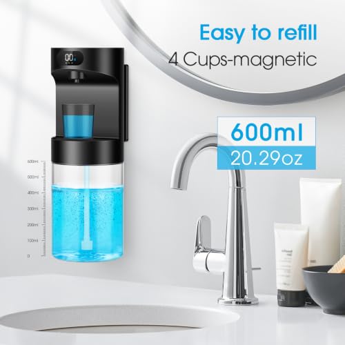 Automatic Mouthwash Dispenser for Bathroom,20.29 oz Touchless Electric Mouth Wash Dispensers Bathroom Accessories Set with 4 Magnetic Cups,4 Modes Wall Mounted Mouth Wash Dispenser for Home - color: Black