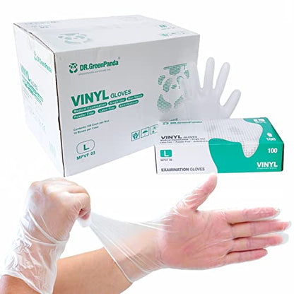 Dr.GreenPanda Clear Vinyl Disposable Gloves Food Safe Latex Free Powder Free for Cooking Cleaning Food Service GPVF or MPVF