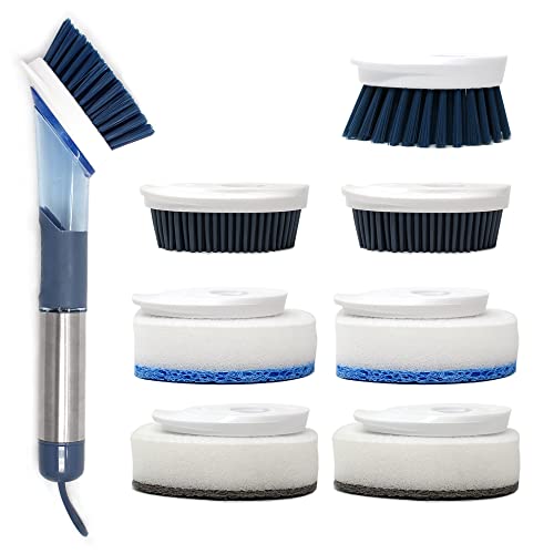 CBC Crown Soap Dispensing Dishwashing Brush with 4 Scrub Brush Heads & Extra Refill Set - style: Brush Set & Refill