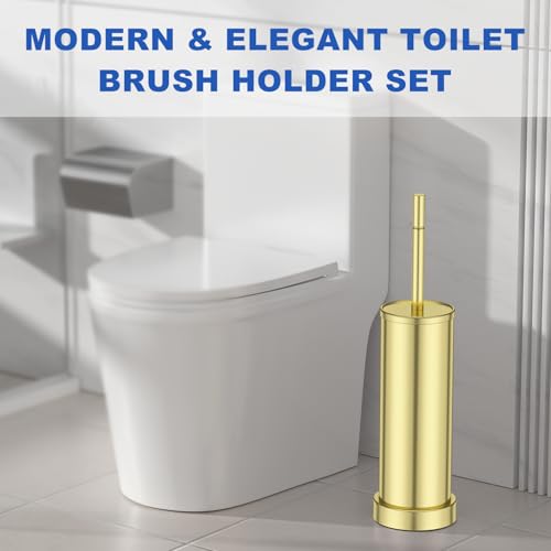 304 Stainless Steel Toilet Brush and Holder Set, Toilet Bowl Brush and Holder, Heavy Duty with Long Handle, Removable Inner Bowl and Splash Protection for Bathroom - color: Brushed Gold