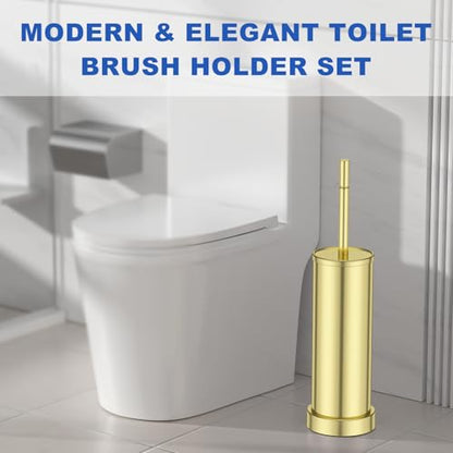 304 Stainless Steel Toilet Brush and Holder Set, Toilet Bowl Brush and Holder, Heavy Duty with Long Handle, Removable Inner Bowl and Splash Protection for Bathroom - color: Brushed Gold