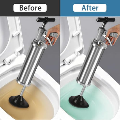 Portable High Pressure Kinetic Toilet Plunger Air Drain Blaster Pump for Bath Toilets Bathroom Shower Kitchen Clogged Pipe - color: Gray