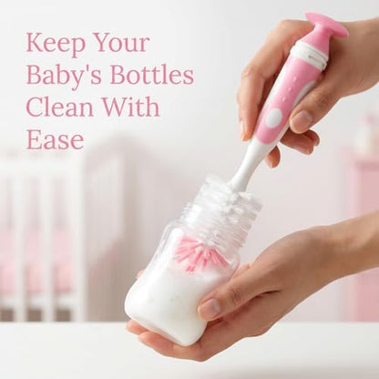 Ariseno 4-in-1 Baby Bottle Brush Set, Including Nylon Bottle Brush, Cap, Straw, Nipple Brushes, BPA-Free (Pink) - color: Pink-nylon