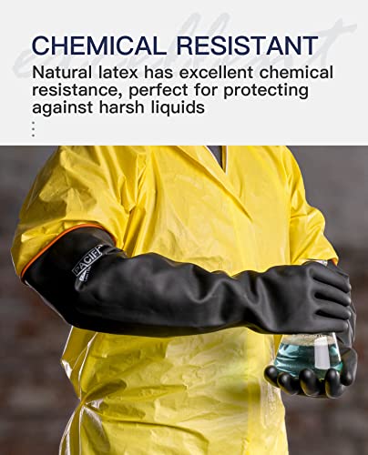 PACIFIC PPE Heavy Duty Latex Chemical Gloves, Strong Acid Resistance Rubber Gloves, Against Alkali and Oil, 22", 1 Pair - color: 22"/Black (1 Pair), size: XL/10