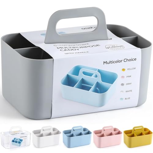 Multiuse Caddy Organizer with Handle, Portable Divided Plastic Tote Bin - Art Craft, Stationary Pen Marker Crayons, Makeup Hair Supplies Storage - Bathroom, Classroom, Dorm, Office, Desk Holder - Grey - color: Grey