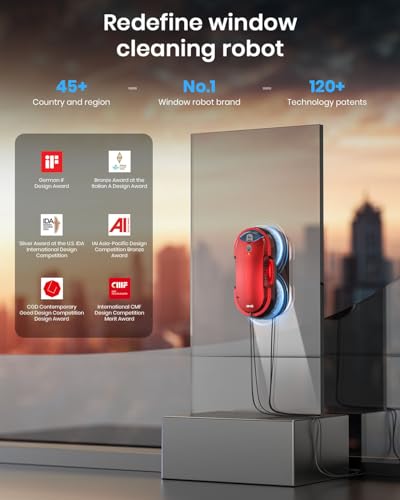 BNZ Smart Window Cleaning Robot, Twin Turbo & Dual Auto-Spray Window Cleaner with Multiple Safety System, AI Path Planning, Frameless Edge Detection, K1 (Ruby Red) - color: Ruby Red