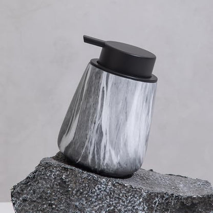 12Oz Foaming Hand Soap Dispenser - Ceramic Bathroom Foam Soap Dispenser with Easy-to-Press Black Pump, Refillable Lotion Hand Dispenser, Dish Soap Dispensers for Kitchen, Marble Grey - color: Marble Grey, style: Foam Pump