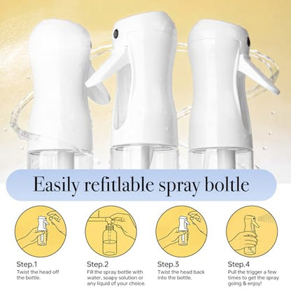 3Pcs Continuous Spray Bottles For Hair,Ultra Fine Mister for Hair Styling, Plants, Cleaning, Salon, Misting & Skin Care (200ml Clear*3) - color: 200ml Clear*3