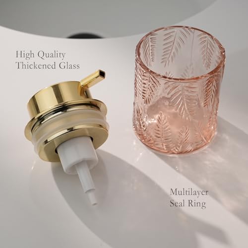 CICUFY Glass Foam Soap Dispenser for Kitchen & Bathroom - Refillable Lotion Dispenser with Large Gold Pump (Leaf Pattern-Pink) - color: Pink, style: Foam/Leaf Pattern