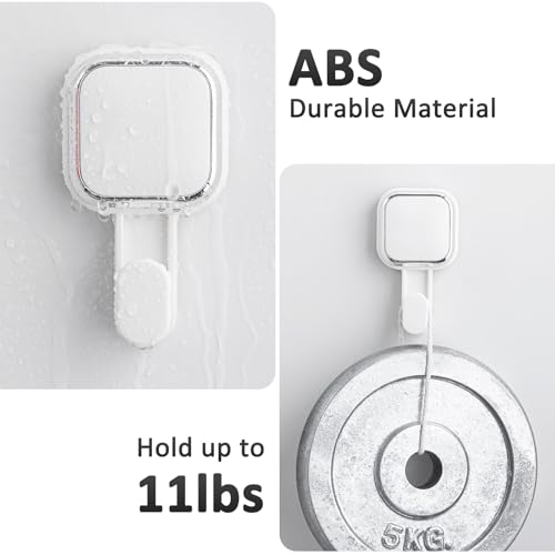 LEVERLOC Suction Cup Hooks for Inside Shower 4 Pack, Versatile Powerful Vacuum Suction Shower Holders for Towel, Loofah, Clothes, Damage Free Wall Hanging Bathroom Hooks, Easy to Install, White - color: White Hook, Square