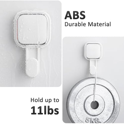 LEVERLOC Suction Cup Hooks for Inside Shower 4 Pack, Versatile Powerful Vacuum Suction Shower Holders for Towel, Loofah, Clothes, Damage Free Wall Hanging Bathroom Hooks, Easy to Install, White - color: White Hook, Square