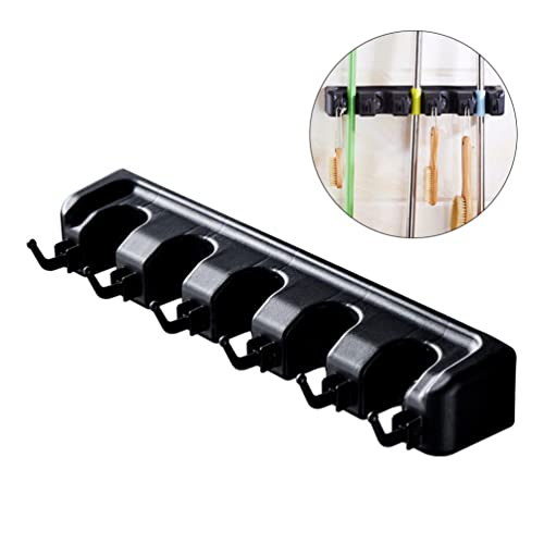 LIFKOME New Broom Holder Wall Mount Space-Saving Mop Hanger Organizer Sturdy Wall Mounted Brush Holder - color: Black