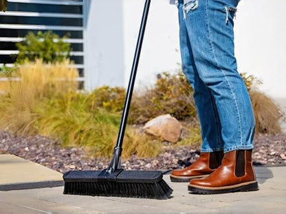 18" High Power Push Broom, Heavy-Duty Multi-Surface Rough Sweep Broom with Clamp & Bolt Handle, Recycled PET Bristles for Garage & Driveway