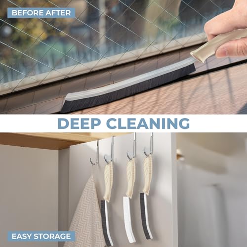 TQRR 3Pcs Cleaning Brush - Includes Soft Bristle, Hard Crevice, Multifunctional Grout Brush, Auto Vent Wheel, Kitchen House Cleaning Tools (Khaki) - color: Khaki