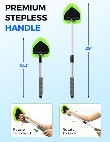 XINDELL 29-inch Windshield Cleaner Tool – Car Interior Window Cleaning Kit with Extended Long Handle & 4 Microfiber Pads, Auto Wiper Windshield Brush for Car, Trucks, SUVs, RVs & Home - size: 29in