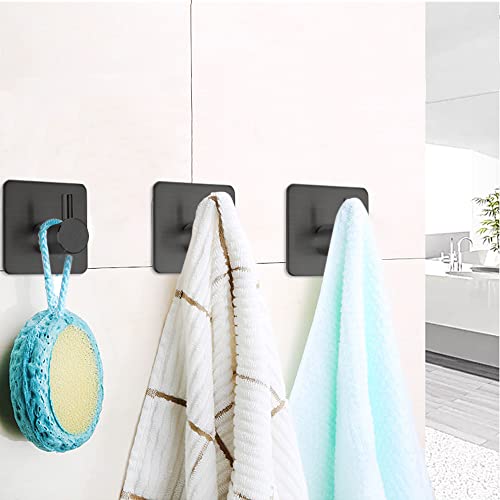 Fotosnow Black Adhesive Towel Hooks Heavy Duty Stick on Wall Hooks Shower Hooks for Bathroom Kitchen Door-4 Packs - color: Black