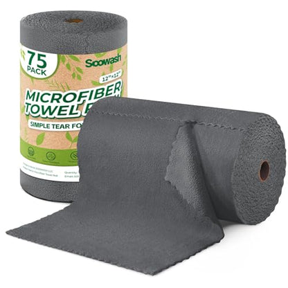 Microfiber Cleaning Cloths Roll, 75 Pack Tear Away Microfiber Towels Roll, 12" x 12" Lint Free Rags, Reusable Cleaning Cloths, Washable, Scratch Free,Ultra Absorbent Dish Rags(Dark Grey) - color: Dark Grey, size: 75 pack