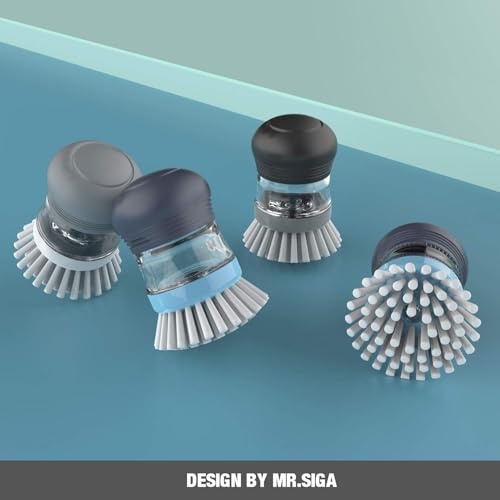 MR.SIGA Soap Dispensing Palm Brush, Kitchen Brush for Dish Pot Pan Sink Cleaning, Pack of 2, Navy/Blue - color: Navy/Blue