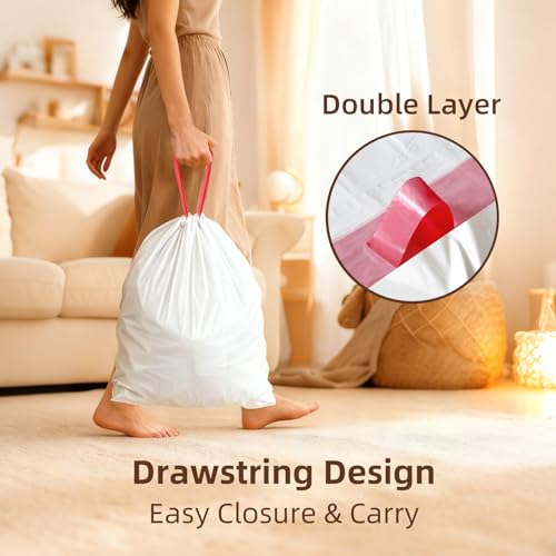 KUK 13 Gallon Tall Kitchen Drawstring Trash Bags, Unscented, White, 200 Count, Tear-Free Individual Garbage Bags, Tear-Resistant, Leak Proof, Garbage Bag for Kitchen, Home Office 2 - size: 1 Count (Pack of 200)