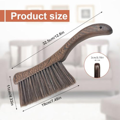 Hand Broom Brush, Wooden Handle Soft Bristle Cleaning Dust Brush,Bench Brushes with Bristlesfor Furniture, Bed, Car, Bench, Crevice Cleans, Sofa, Fireplace, Clothes（Curved Handle） - color: 1 Curved Handle Brown