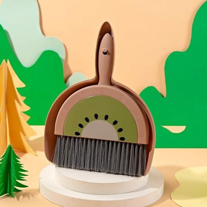 Mini Desk Broom and Dustpan Set High Density Bristle Small Handheld Desktop Cleaning Brush Compact Snap On Space Saving Tool for Desks Keyboards Office Car Interiors Small Spaces - color: Brown Kiwi Fruit
