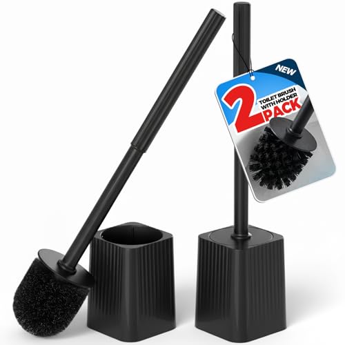 FORASTO 2Pack Toilet Bowl Brush and Holder Set - Toilet Scrubber Brush,Cleaning Brush,Bathroom Decor,Household Essentials,Cleaning Supplies,Home Essentials,Black - color: Black, size: 2PACK