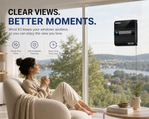 Wind X3 2026 Window Cleaning Robot – Black Robot Window Cleaner with Automatic Spray Function, Suitable for Small and Big Windows with and Without a Frame