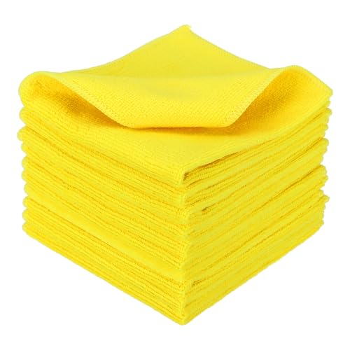 uxcell 10 Pcs Microfiber Cleaning Cloth, Kitchen Towels Reusable Microfiber Towels Highly Absorbent for Household Cleaning Supplies, Kitchen, Bathroom, Yellow(Square), 11.8" X11.8 - color: Yellow